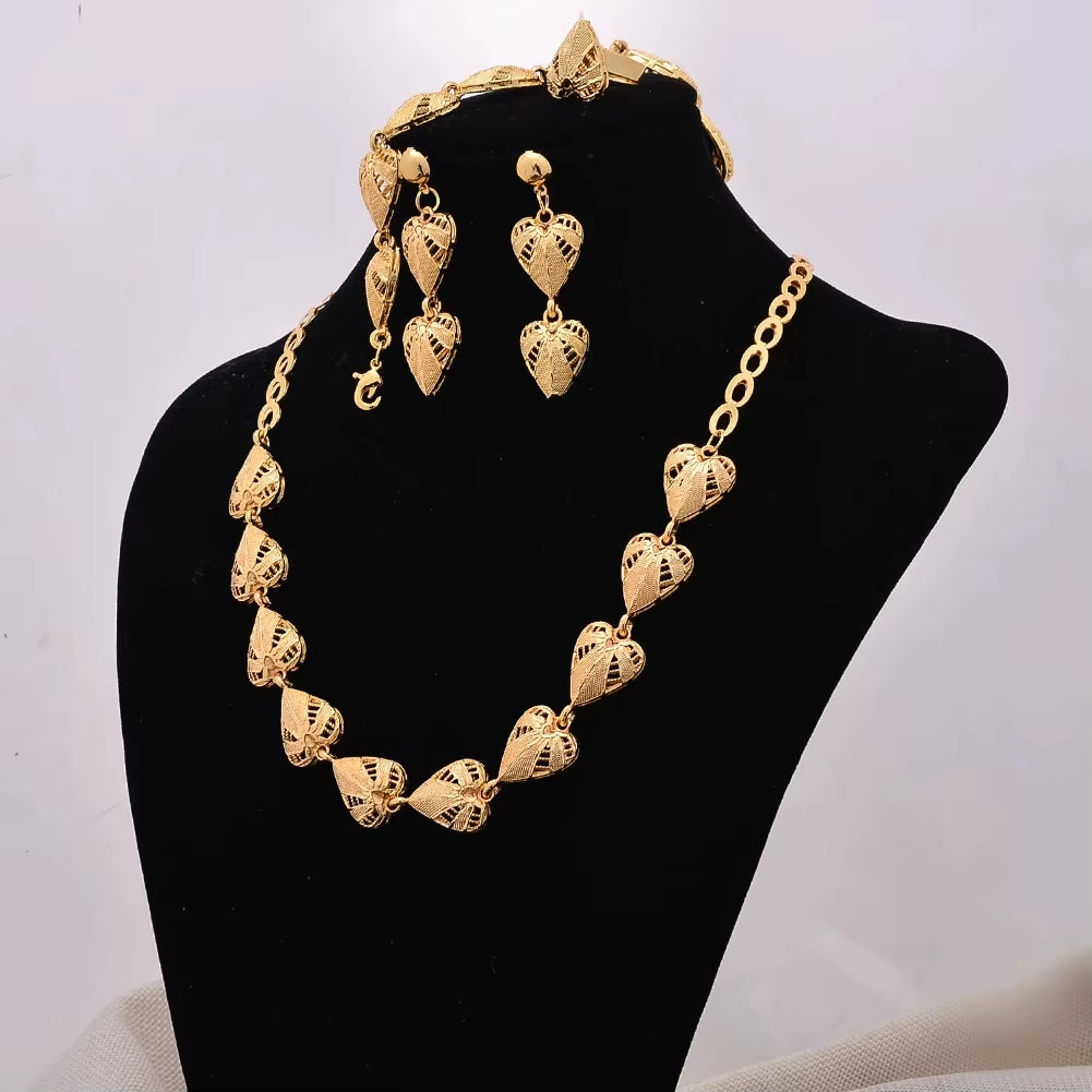 Dubai Gold Color Earrings/Necklaces/Jewelry Sets for Women African/Nigeria Jewellery Gifts Band Gift Box
