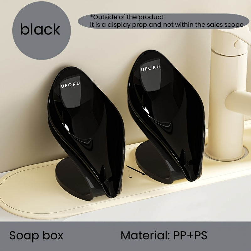 1pc Self Draining Soap Holder, Suction Cup Soap Dish, Shower Soap Bar Holder, Leaf Shape Soap Holder, Soap Dish Dispenser For Shower, Bathroom, Kitchen Sink Frame/art