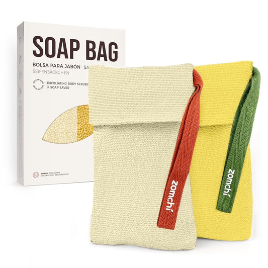 2-Pack Exfoliating Soap Saver Bags for Bar Soap, Dual-Textured Wash Pouches for Gentle & Deep Scrub (Yellow)