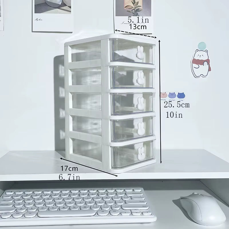 Clear Stacking Drawer Organizer - Multi-Tier PP Storage Box for Office/Beauty Products, Modular Desktop System (2-5 Layers)