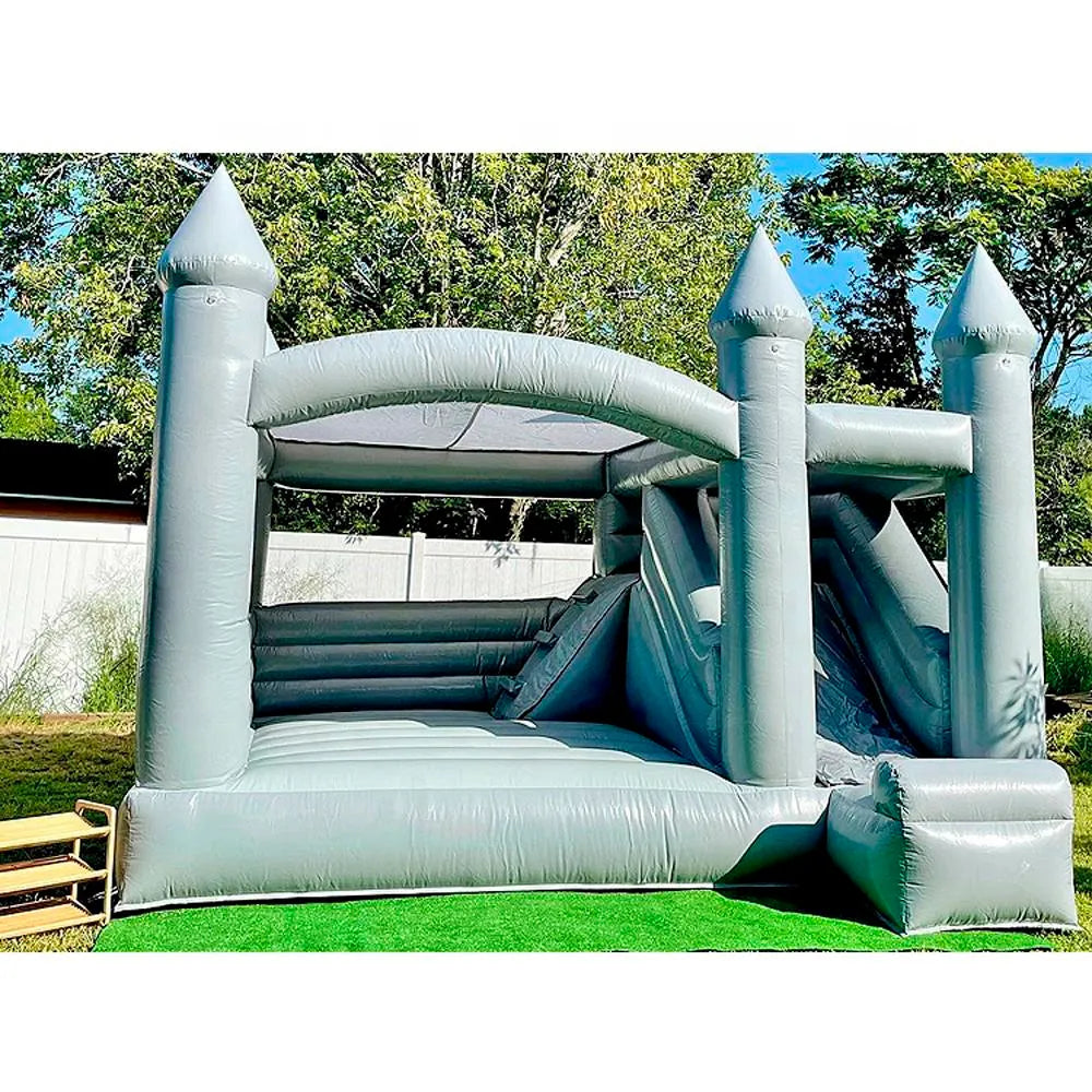 Wholesale Commercial White Wedding Bounce House with Turret Top Inflatable Bouncy Castle Slide Combo Jumping Bouncer for Kids and Adults