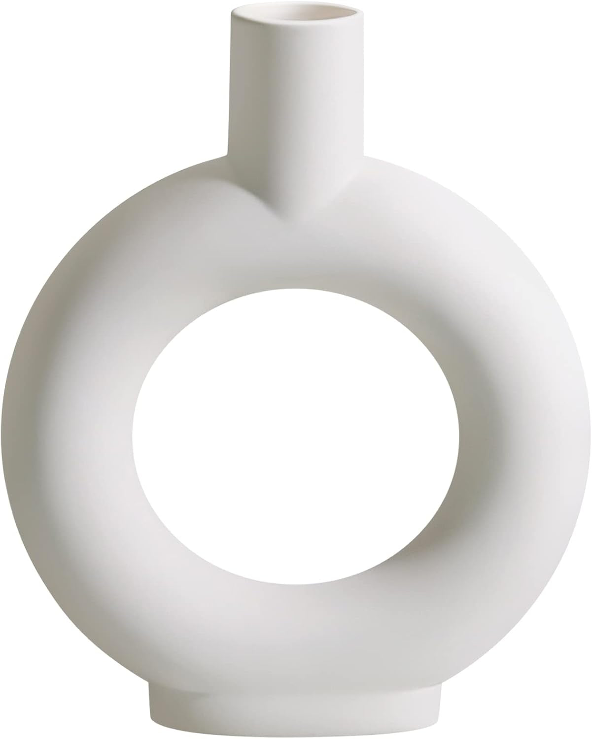 Modern White Ceramic Vase - Decorative Hollow Donut Floral Vase Home Decor Centerpieces, Flower Vase for Living Room, Kitchen, Office, Table, Bookshelf, Wedding Decor (White)