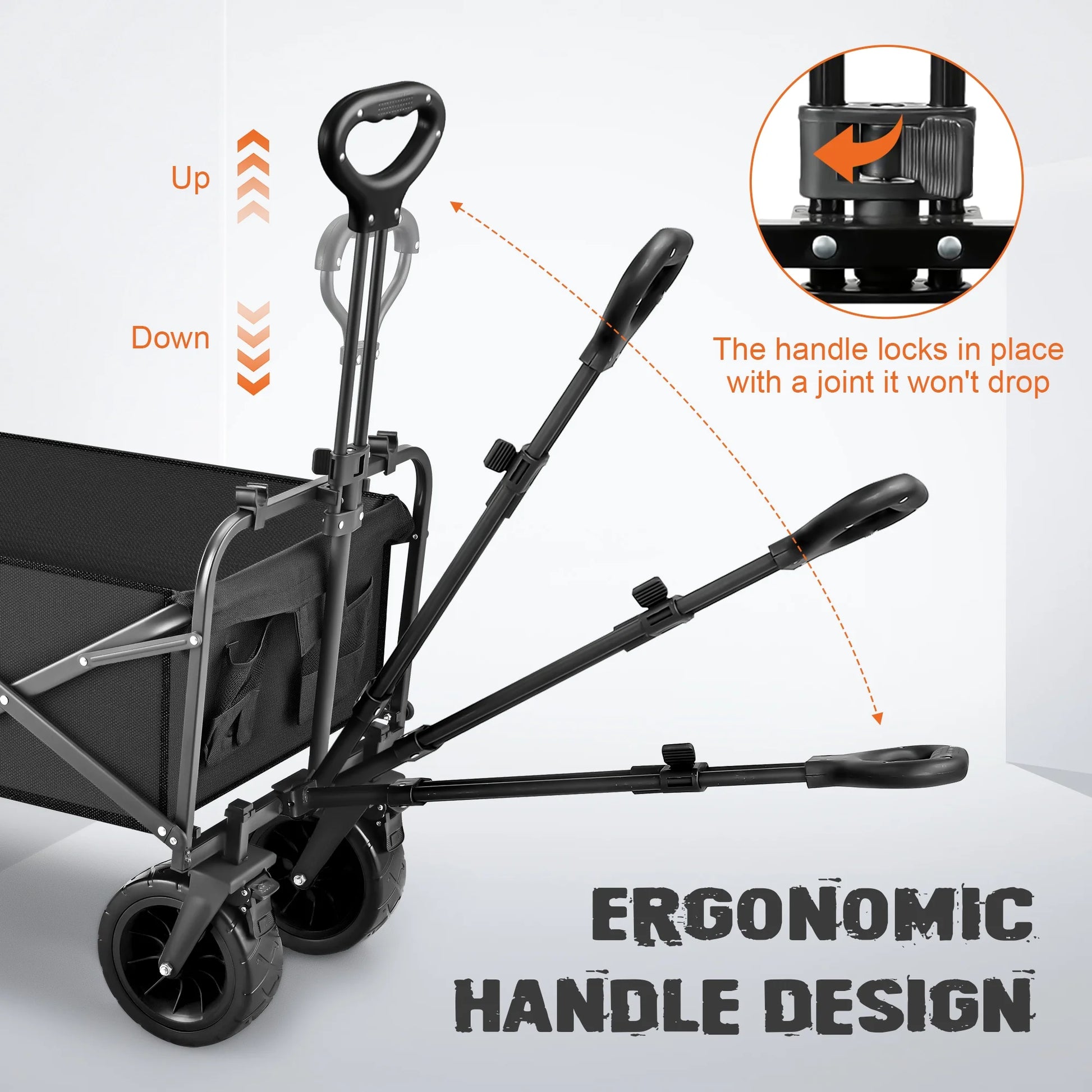560Lbs Collapsible Folding Wagon, Big Bucket Beach Cart, Heavy Duty Large Capacity Garden Wagon with Multi-Terrain Brake Wheels for Outdoor Camping, Shopping, Sports, Grocery, Kids, Black