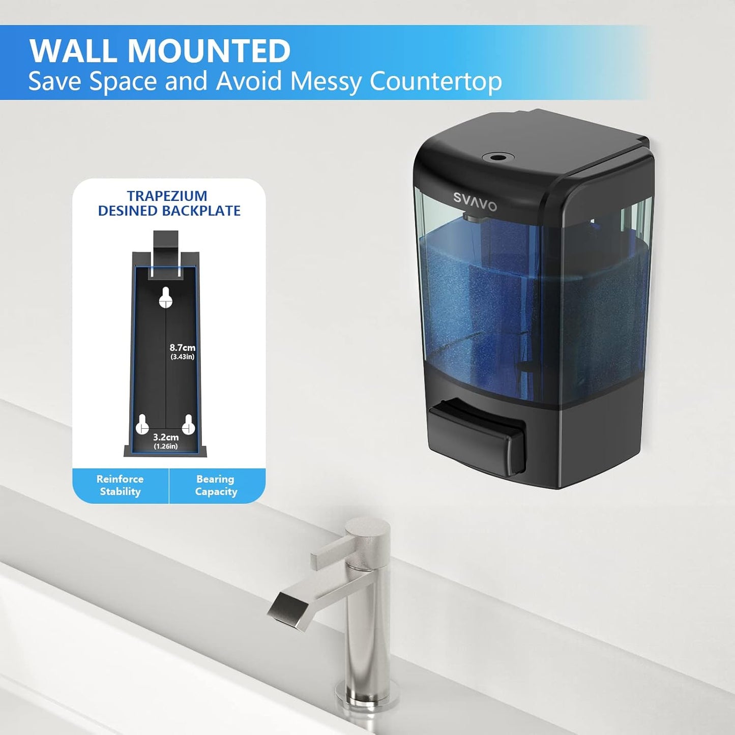 Wall Mounted Soap Dispenser Kitchen Bathroom Manual Soap Dispenser Refillable Hand Soap Pump for Liquid Contianers Shampoo Gel Chamber for Household Commerical 23.7 Fl.Oz (700Ml), Black