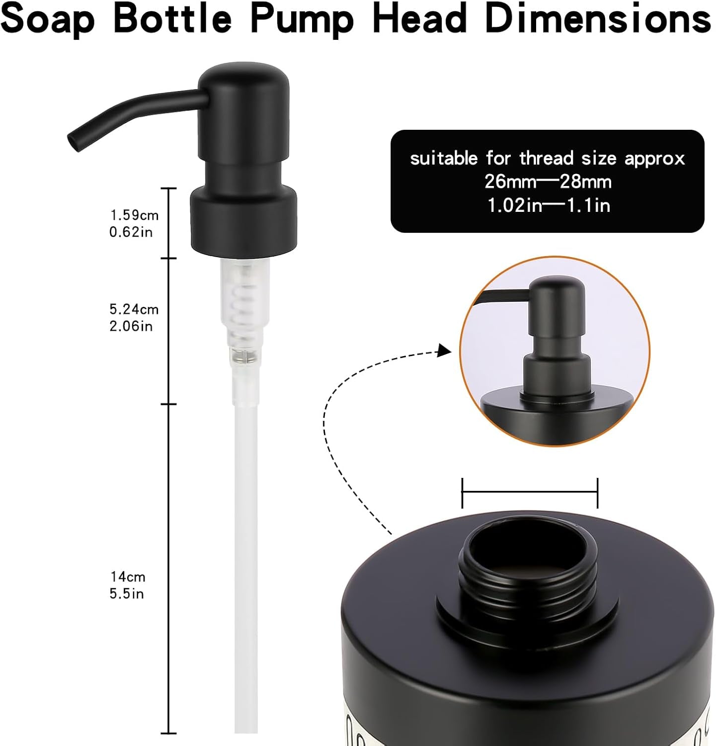 2-Pack Stainless Steel Soap and Lotion Dispenser Pumps, Replacement Pump Heads for Lotion Bottles, 28Mm(1.10Inch) Wide Mouth, Rust Proof & Leak Proof for Kitchen Bathroom Upcycling Elegant Black