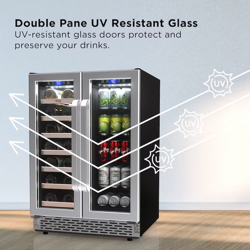 23.4-In W 20 -Bottles Stainless Steel Dual Zone Cooling Built-In/Freestanding Indoor Wine Cooler