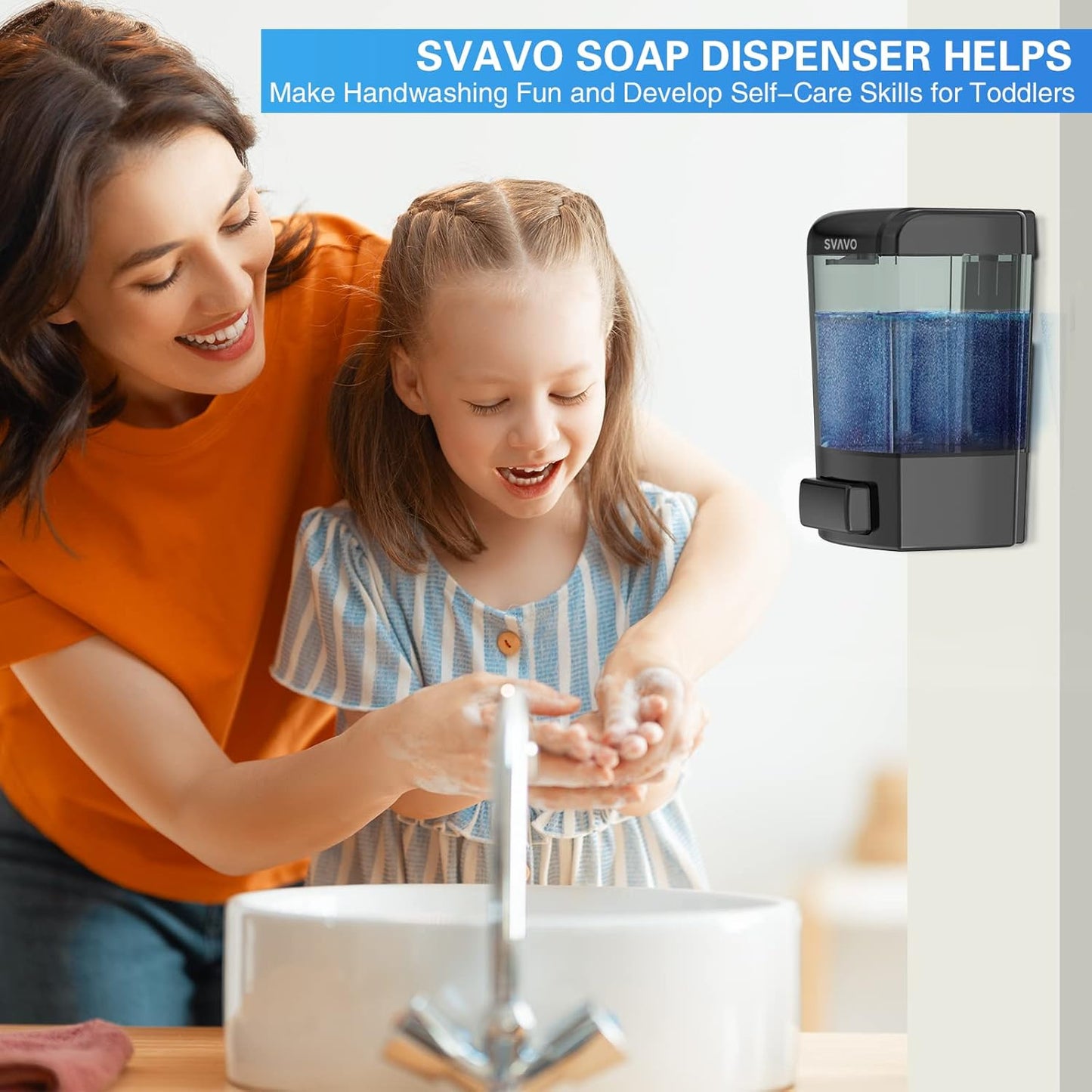 Wall Mounted Soap Dispenser Kitchen Bathroom Manual Soap Dispenser Refillable Hand Soap Pump for Liquid Contianers Shampoo Gel Chamber for Household Commerical 23.7 Fl.Oz (700Ml), Black