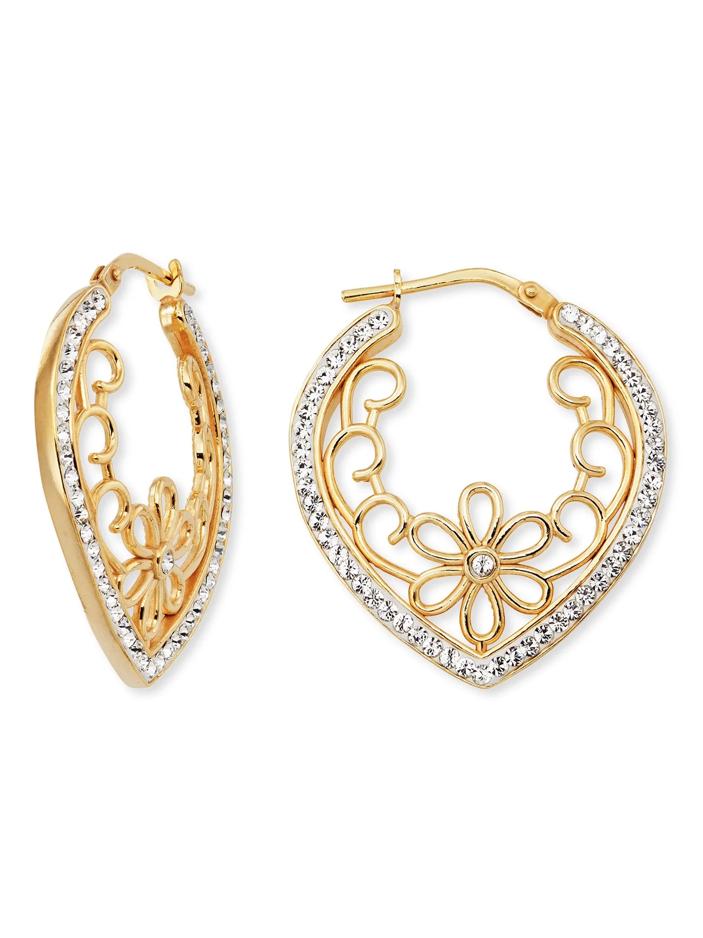 14K Gold Plated Sterling Silver Crystal Filigree Heart Adults Earrings