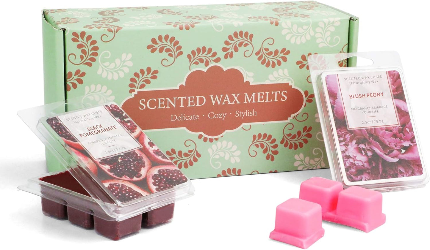 Wax Melts Wax Cubes, Scented Wax Melts for Warmer, Blush Peony, Mediterranean Fig, Black Pomegranate, Coconut Vanilla, Mint & White Jasmine, Winter Cedarwood, Pumpkin and Apple& Cinnamon(8X2.5Oz)