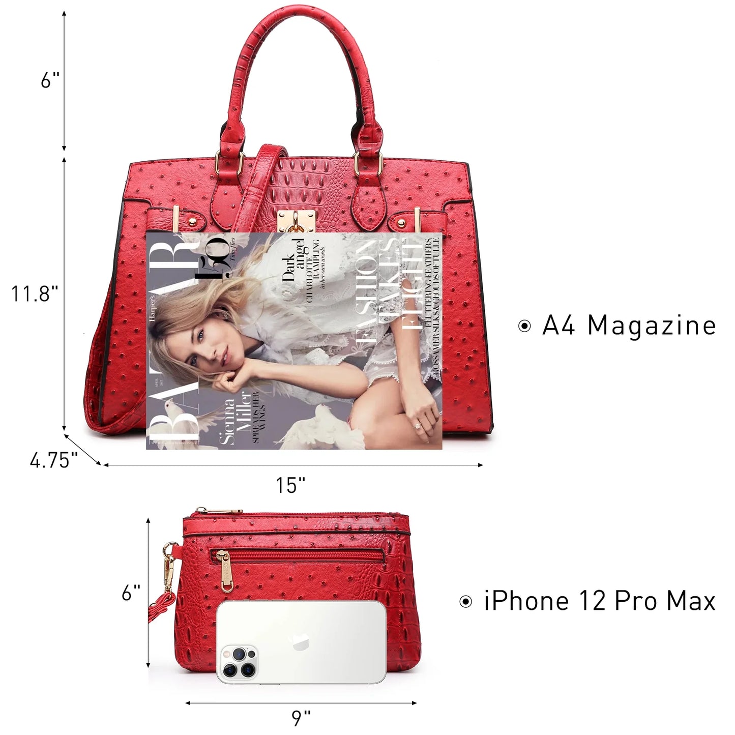 Women Handbags and Purses Ladies Shoulder Bag Top Handle Satchel Tote Work Bag with Matching Clutch