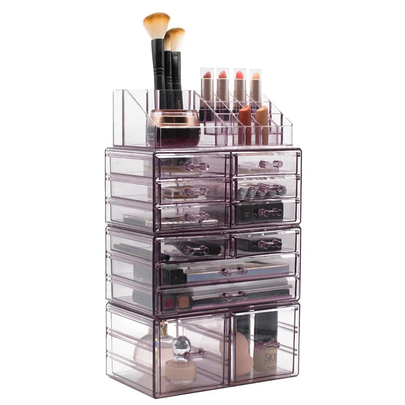 12 Drawer 4-Piece Makeup and Jewelry Organizer Case and Top Shelf