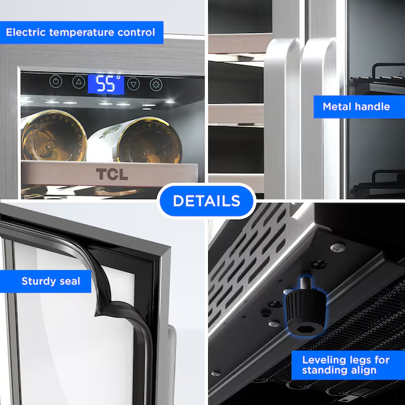 23.4-In W 20 -Bottles Stainless Steel Dual Zone Cooling Built-In/Freestanding Indoor Wine Cooler