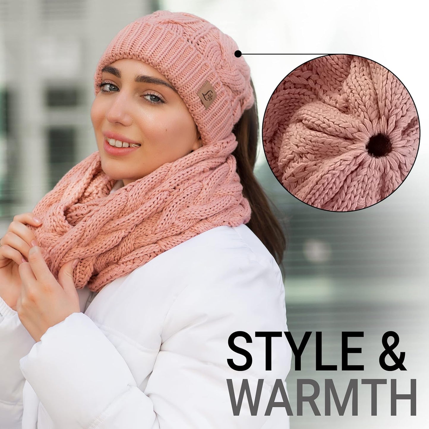 Ponytail Beanie Winter Set Knitted Hat Scarf Beanietail Hat Scarf Set Warm Women Hats Women Hat Scarf Winter