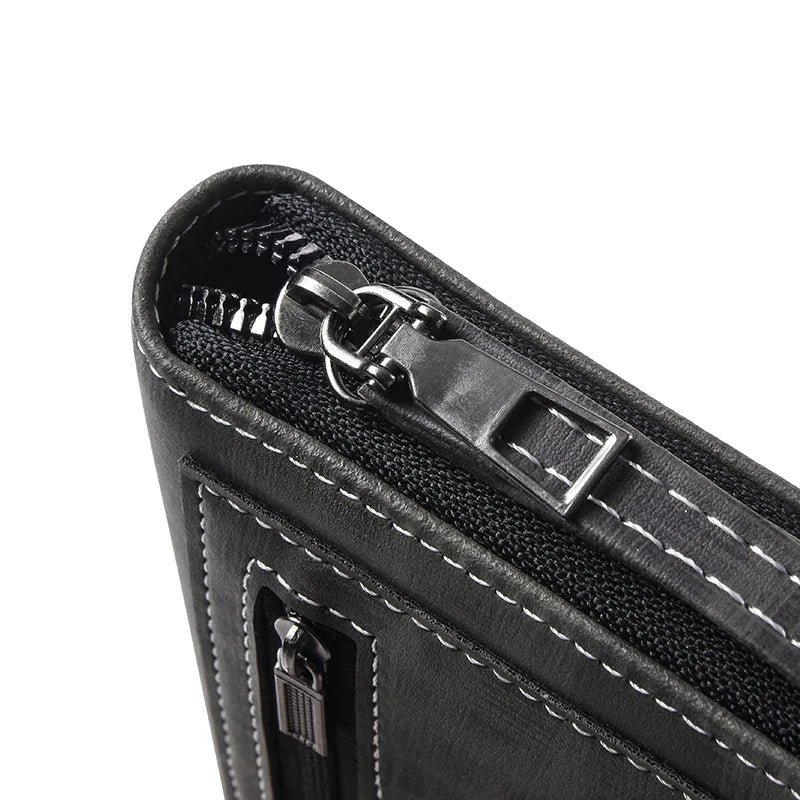 Men'S Long Wallet Vintage Zipper Coin Purses Credit Card Holder Business Clutch Bag Phone Money Purses Porable PU Leather Wallet