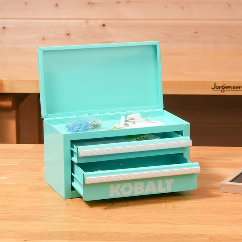 Portable Mini Toolbox 10.83-In W X 5.91-In H X 5.91-In D 2 -Drawer Teal Steel Tool Box
