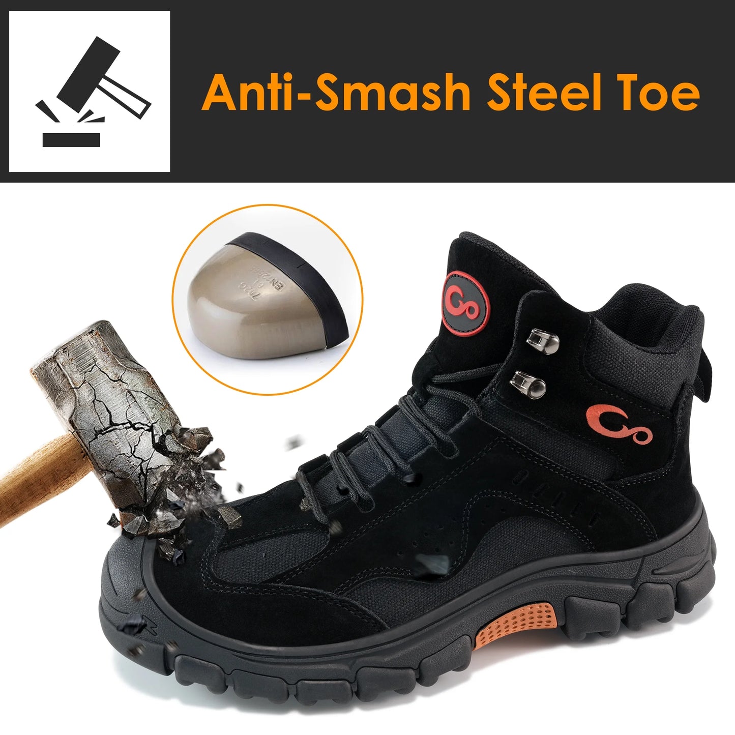 Steel Toe Work Boots for Men Safety Industrial Construction Shoes