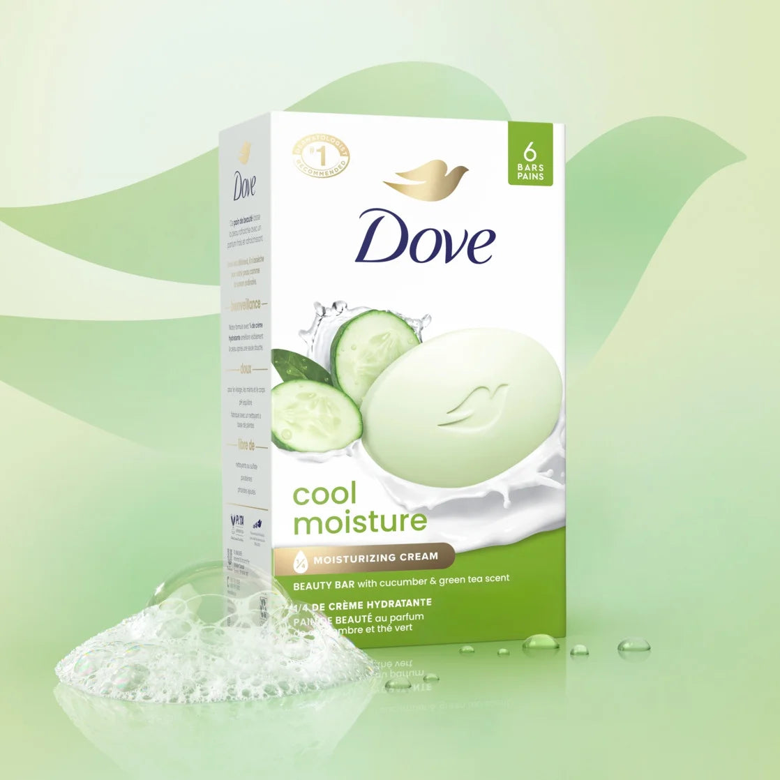 Beauty Bar Women'S Bath Soap Cool Moisture Cucumber & Green Tea Scent, 3.75 Oz 12 Bars