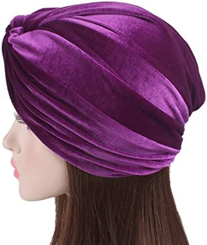 Women'S Stretch Velvet Twist Pleasted Hair Wrap Turban Hat Cancer Chemo Beanie Cap Headwear
