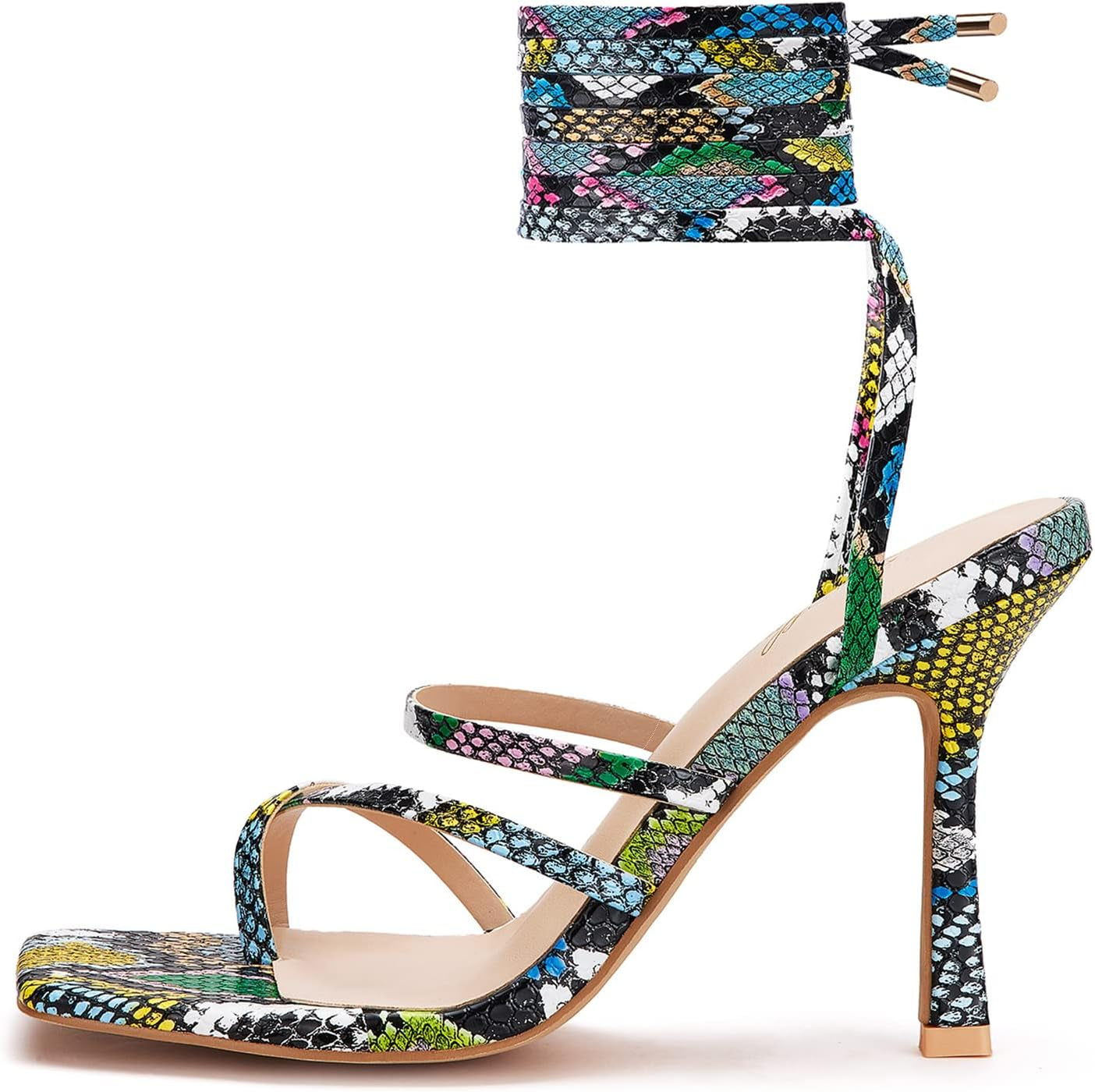 Women'S Heeled Sandals Stiletto Strappy Heels Sexy Open Square Toe Lace up Stilettos Party Wedding Dress Shoes