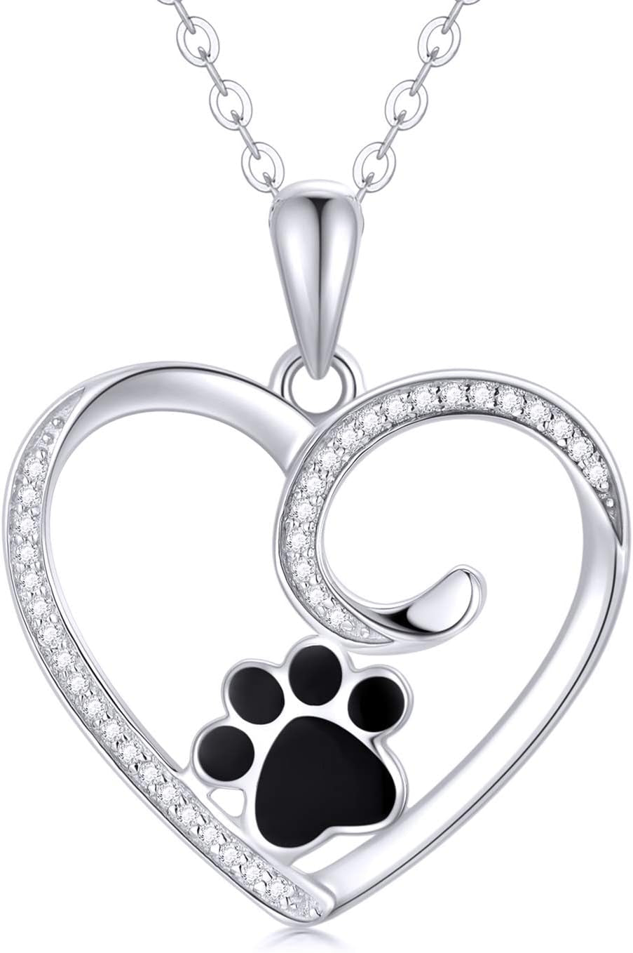 14K Gold Heart Pendant Necklace for Women, Real Gold Dog Cat Paw Print Jewelry Gifts for Her, 16-18 Inch
