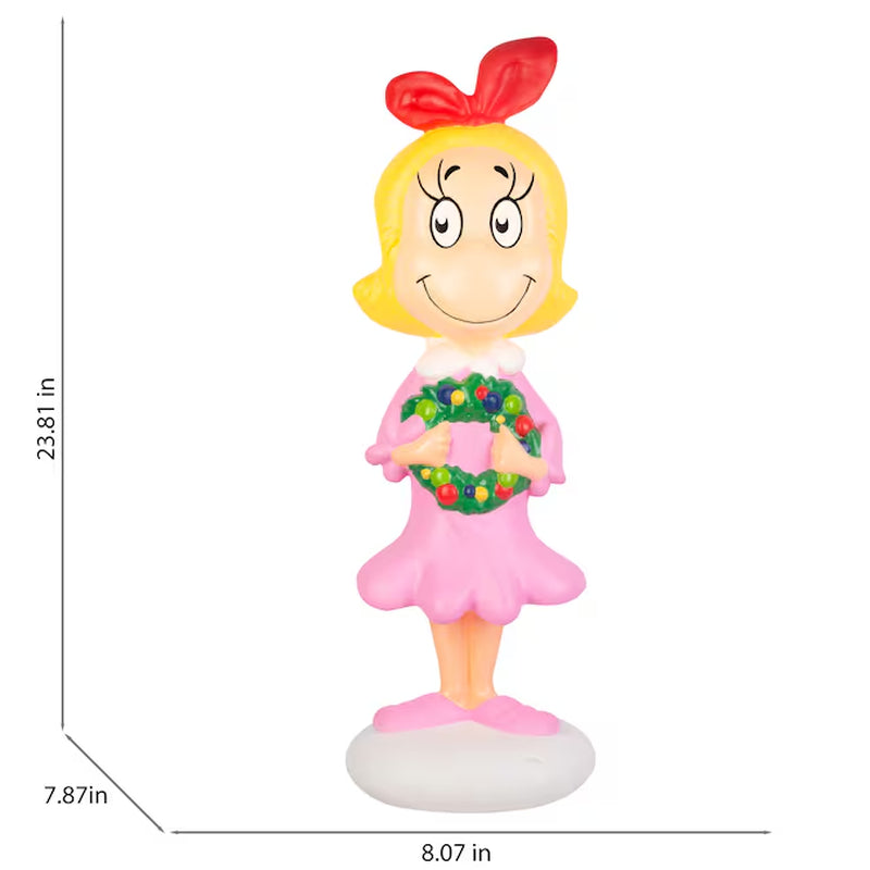 2-Ft LED Cindy Lou with Wreath Blow Mold Christmas Decoration