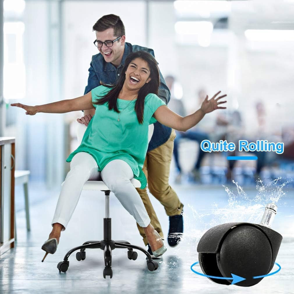 Office Chair Ergonomic Cheap Desk Chair PU Leather Computer Chair Task Rolling Swivel Stool Mid Back Executive Chair with Lumbar Support, White