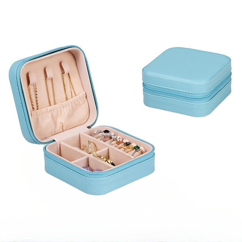 ZFOCEAN Portable Jewelry Organizer Box with Zipper Closure - Compact Travel Case, Soft Interior Lining, Elegant Beige/White/Black - for Rings, Earrings, Necklaces, Bracelets - Perfect Gift for Women, Birthday, Christmas, Vale