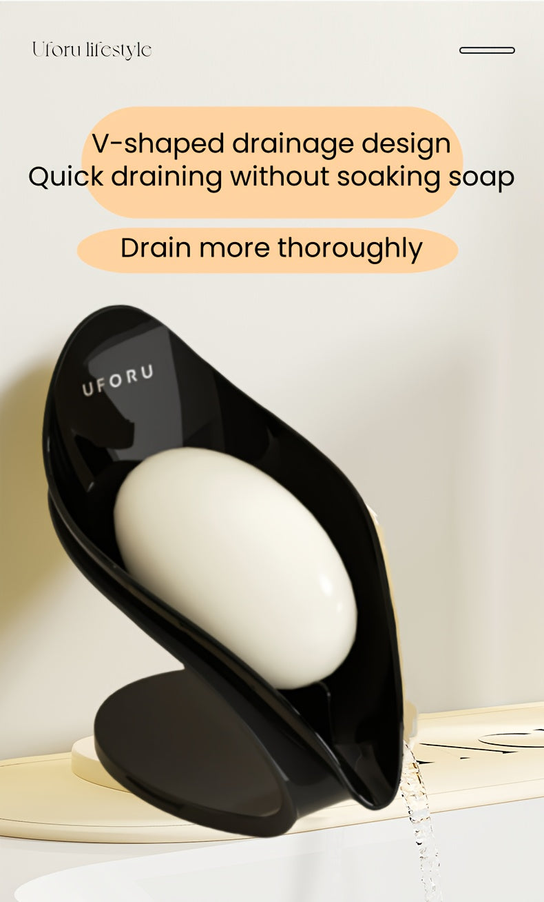 1pc Self Draining Soap Holder, Suction Cup Soap Dish, Shower Soap Bar Holder, Leaf Shape Soap Holder, Soap Dish Dispenser For Shower, Bathroom, Kitchen Sink Frame/art