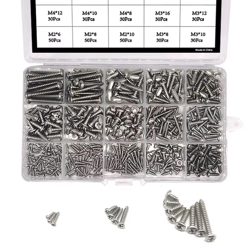 460Pcs M2 M3 M4 Phillips round Head Self Tapping Screw Set Stainless Steel Pan Head Wood Screws Assortment Kit