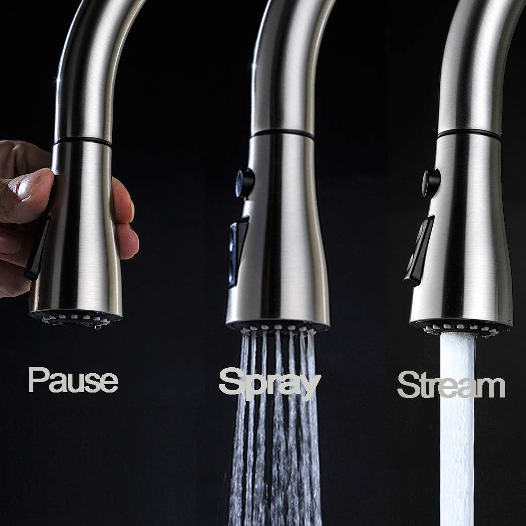 Kitchen Faucet, Brushed Nickel, Single Handle, Pull-Down, 3-Way Spray Setting, Easy Installation, Lead-Free