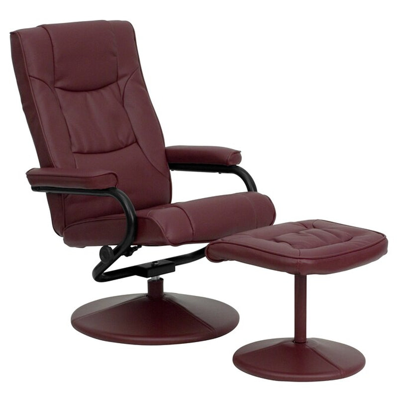 Brown Faux Leather Upholstered Swivel Recliner with Ottoman Set