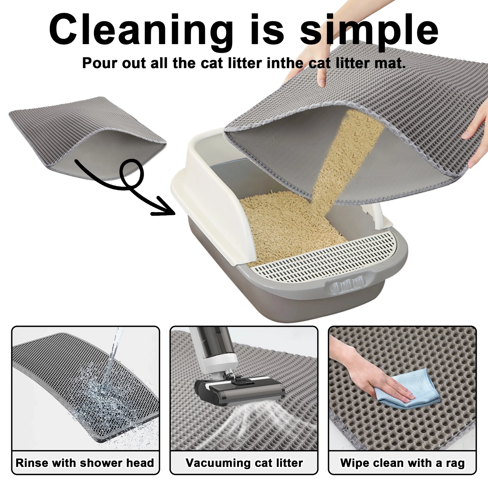 21"X29" Cat Litter Mat, Double Layer Urine-Proof & Waterproof, Honeycomb Scatter Control Trapping, Easier to Clean & Washable, Non-Slip (Dark Gray)
