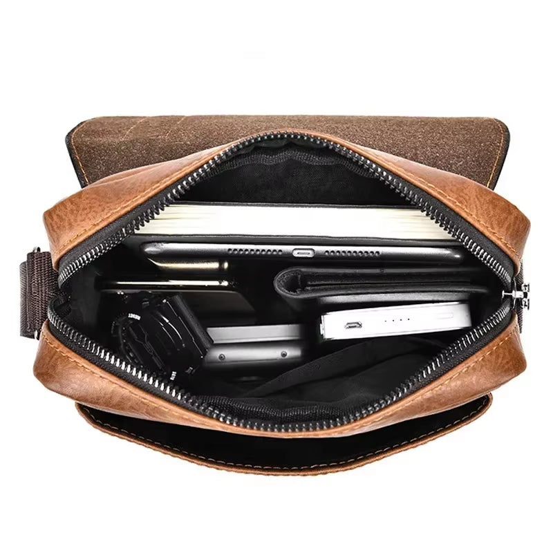 Men'S Retro Business Shoulder Bag New Fashionable Brand Name PU Leather Retro Handbag Versatile Travel Crossbody Bag Tote Bag