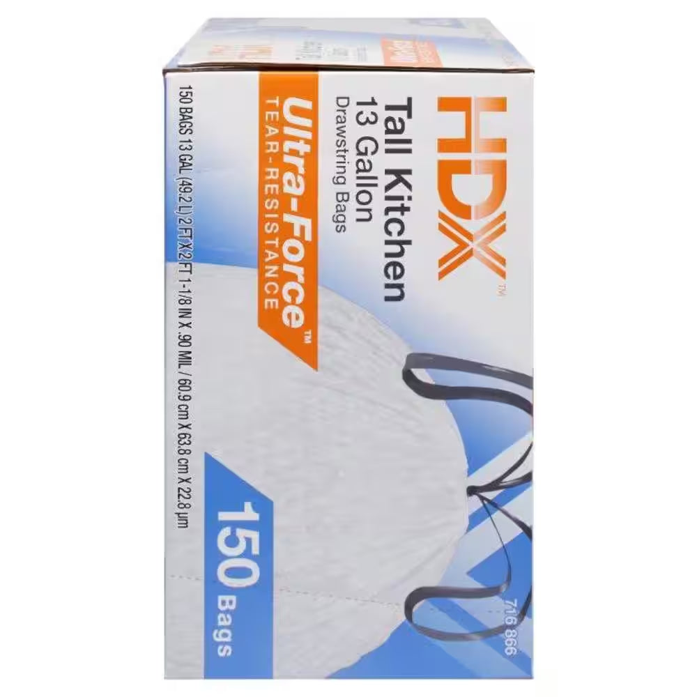 13 Gal. FLEX White Drawstring Kitchen Trash Bags (150 Count)