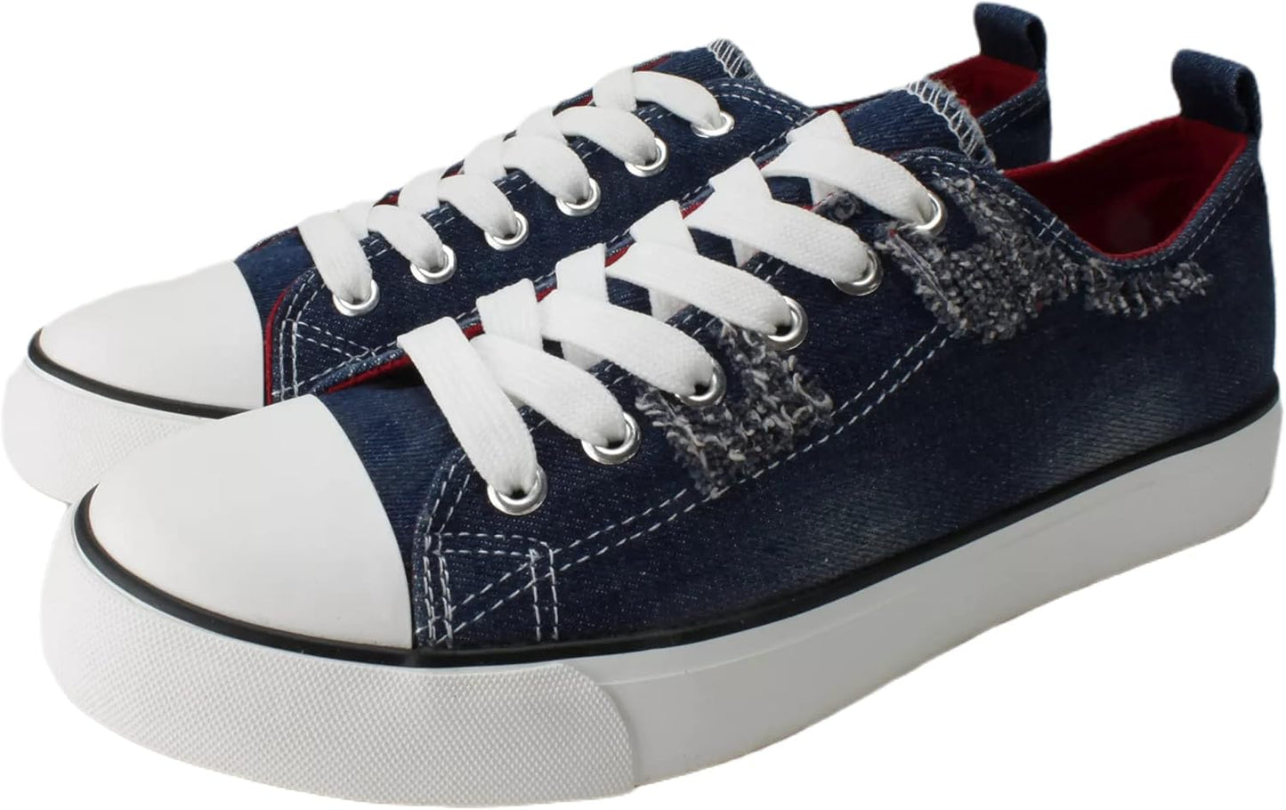 Women'S Low Top Canvas Sneaker Shoes, Comfortable Brushed Washed Denim Upper, Lace Up, Perfect for Gym, Walking or Dress