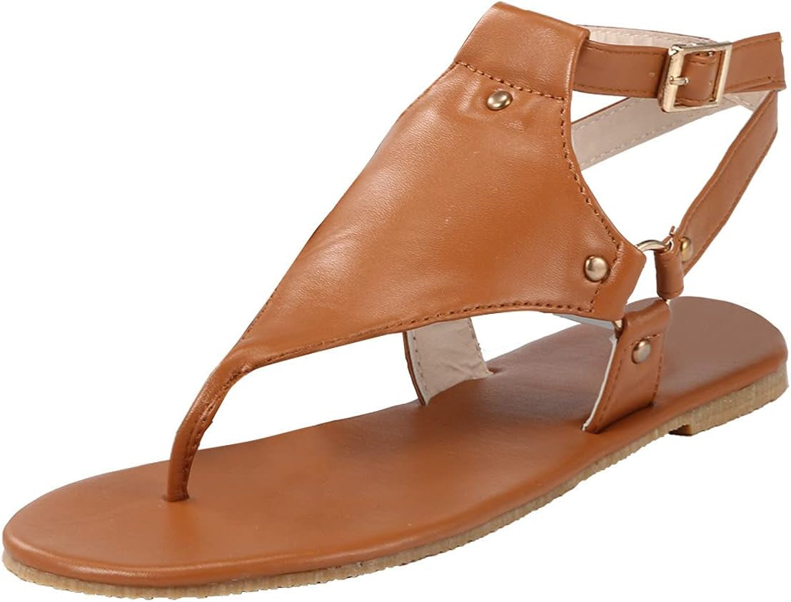 Beach Sandals Casual Summer,Fashion Slip-On Ankel Strap Crystal Sandals Roman Shoes Casual Summer Beach Sandals, Brown, 8
