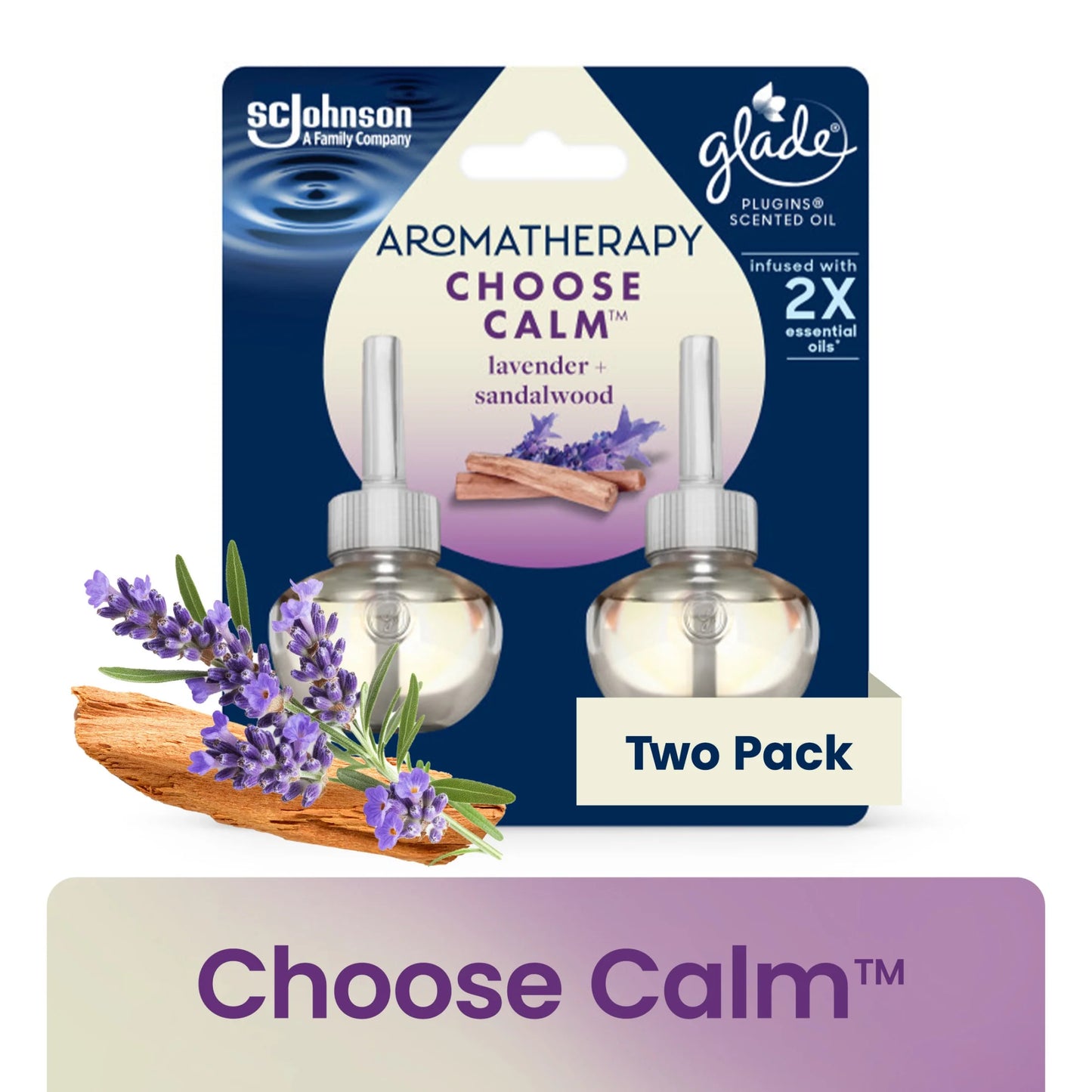 Aromatherapy Plugins Air Freshener Refills, Choose Calm Scent with Notes of Lavender & Sandalwood, Fragrance Infused with Essential Oils, 2 X 0.67 Oz (19.8 Ml)