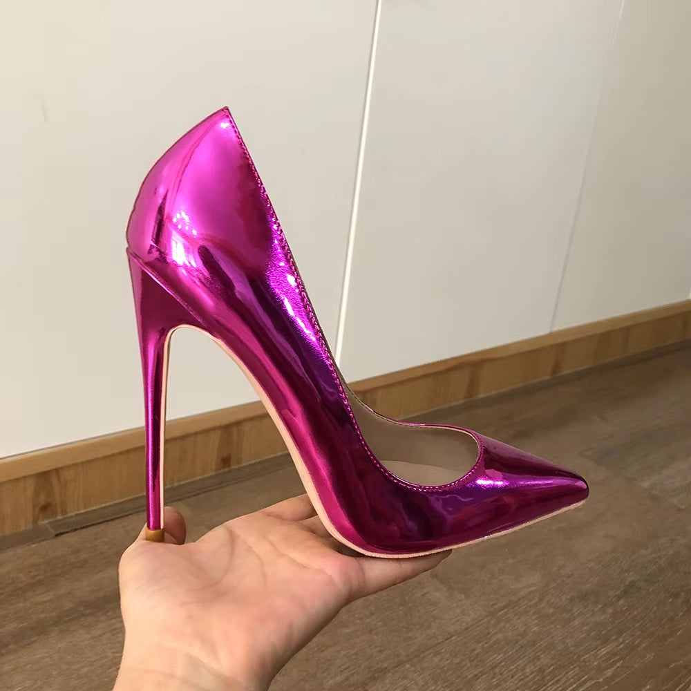 Sexy Shiny Purple 12Cm High Heels Women Pointy Toe Stiletto Pumps Fashion 8Cm 10Cm 12Cm OL Slip on Wedding Party Shoes