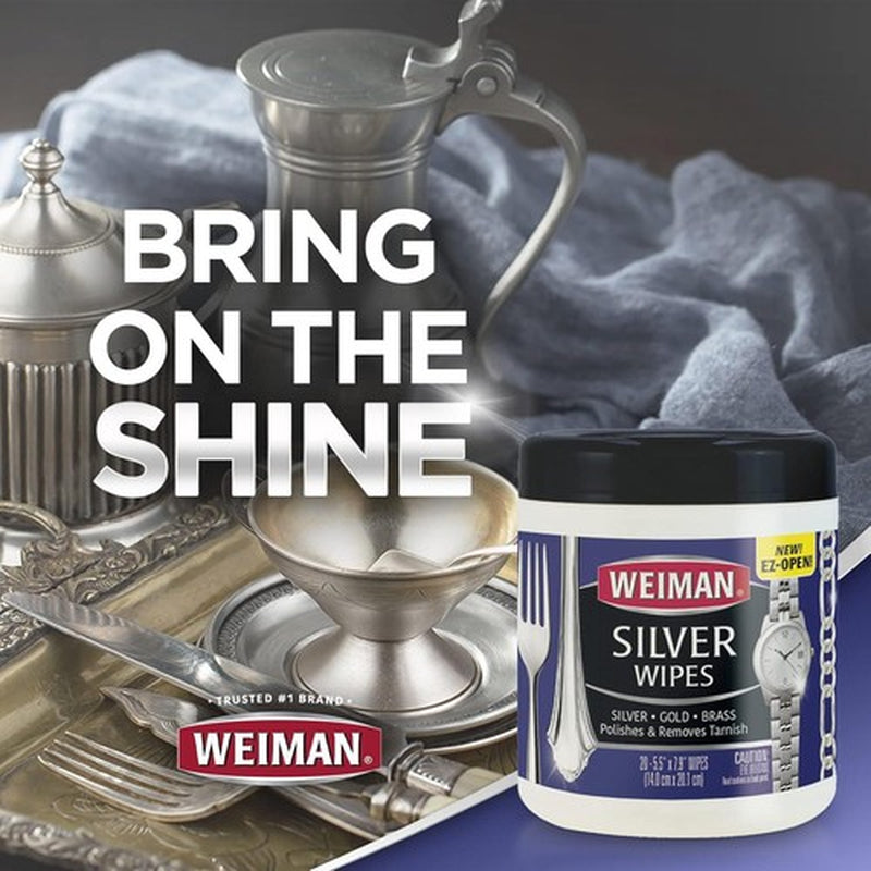 Weiman Wipes Jewelry Polish Cleaner Silver Copper Tarnish Remover Wipes, 20 Cnt
