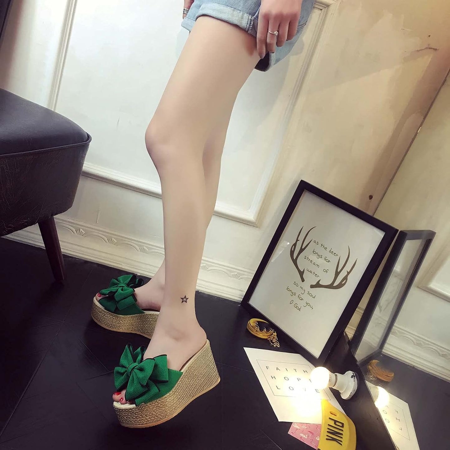 Women'S High Heeled Bow-Knot Platform Wedge Flip-Flops Beach Sandals Fashion Espadrille Slippers Summer Thong