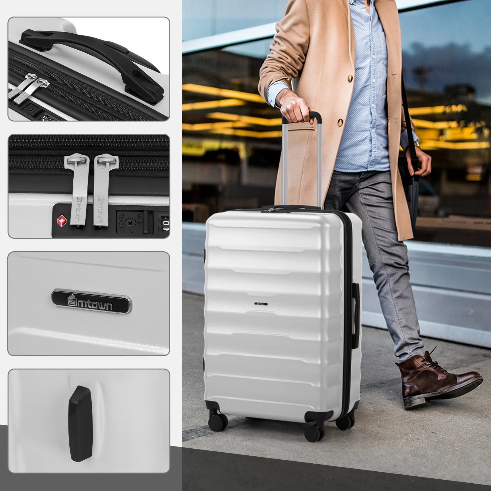 3 Piece Luggage Sets, ABS+PC Expandble Hardside Suitcase TSA Lock Lightweight Durable Spinner Luggage, Gray