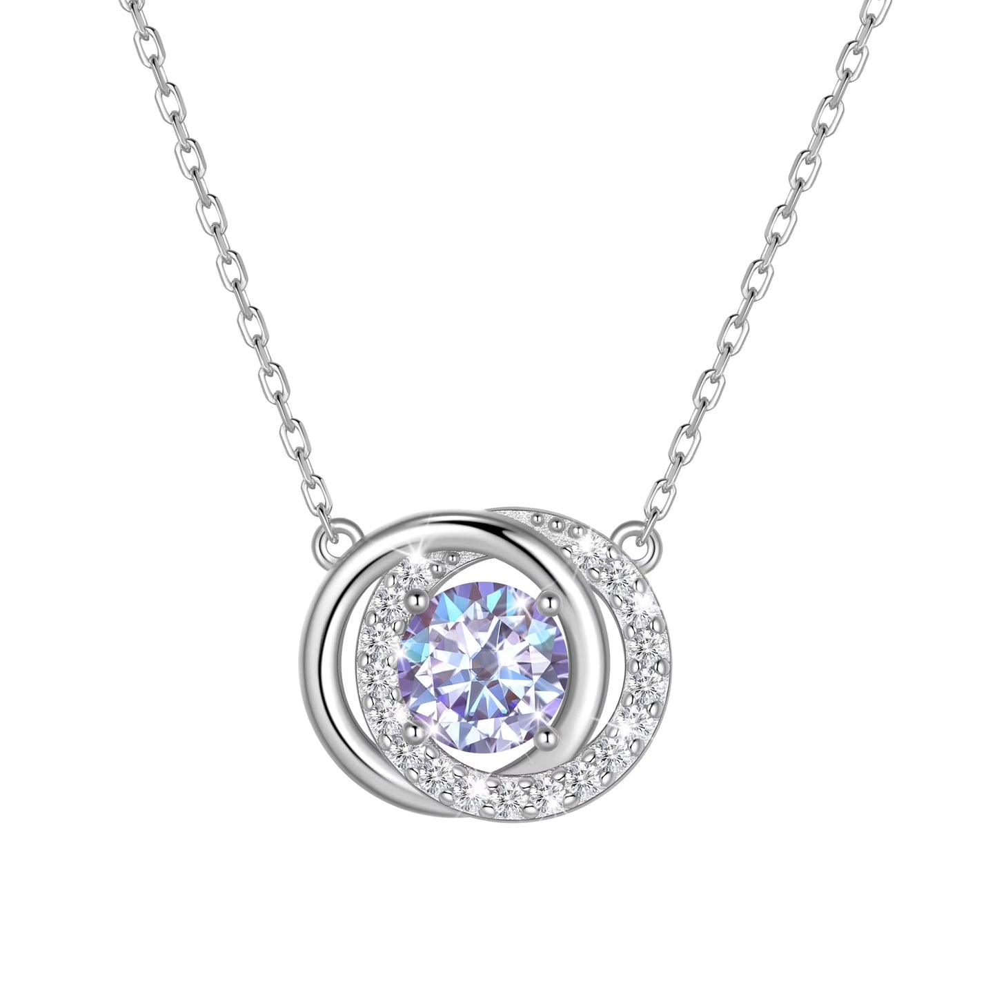 1 Carat Moissanite Necklace D Color VVS1 round Cut Simulated Diamond Halo Pendant Necklace, 925 Sterling Silver June Birthstone Necklace Birthday Christmas Jewelry Gifts for Women
