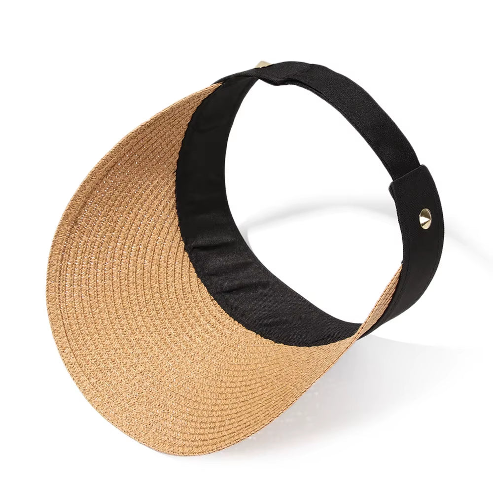 Summer Empty Top Suncap Portable Foldable Magic Tape Roll-Up Beach Hat Wide Brim Women Sun Hat Fashion Casual Straw Cap Visors