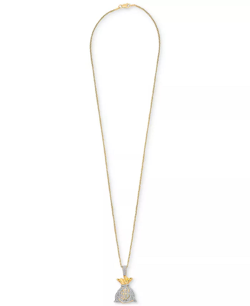 Men'S Diamond Moneybag 22" Pendant Necklace (1/2 Ct. T.W.) in 14K Gold-Plated Sterling Silver