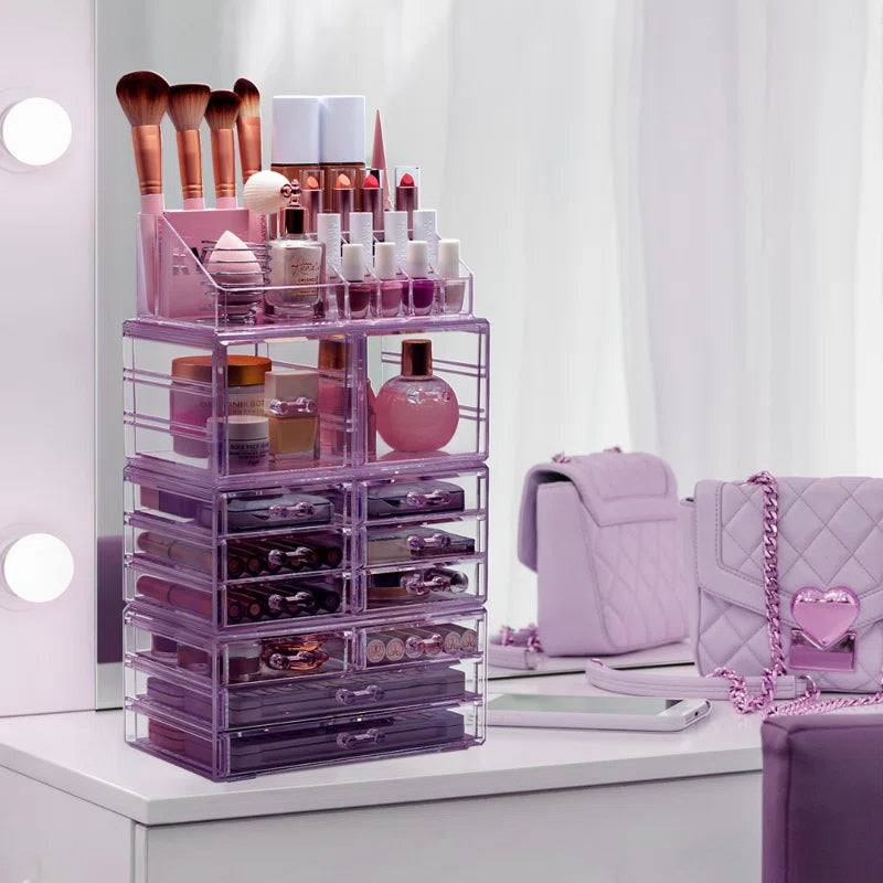 12 Drawer 4-Piece Makeup and Jewelry Organizer Case and Top Shelf