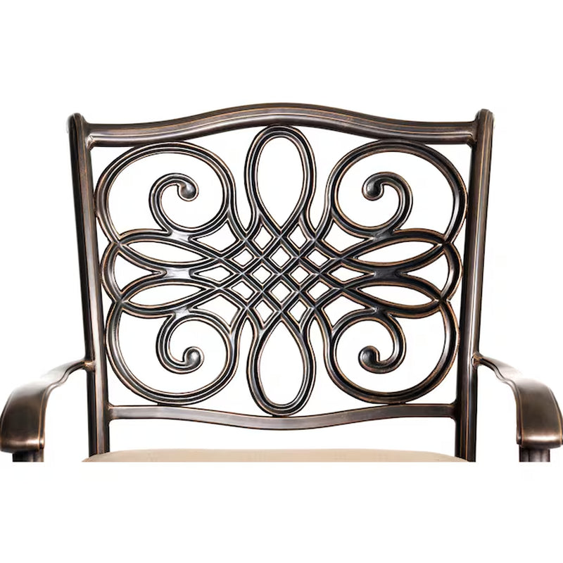 Traditions 5 -Piece Bronze Patio Dining Set Aluminum round Table with 4 Tan Cushions Swivel Chairs