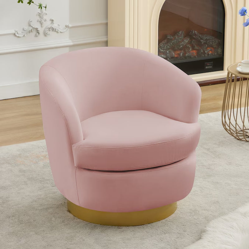 Casual Pink Velvet Swivel Accent Chair