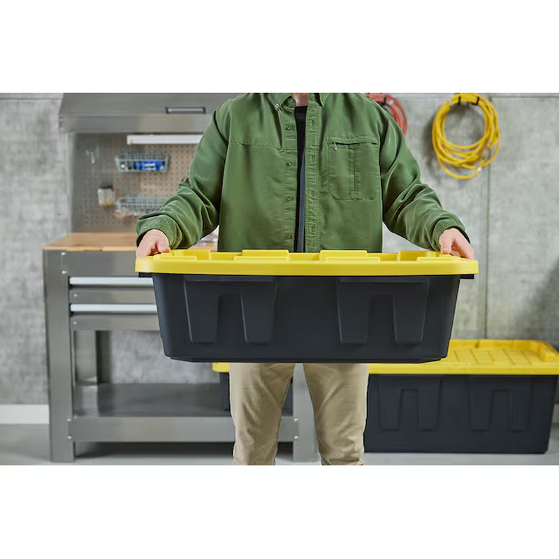 Commander Medium 16 -Gallons ( 64 -Quarts ) Black and Yellow Stackable Tote with Standard Snap Lid