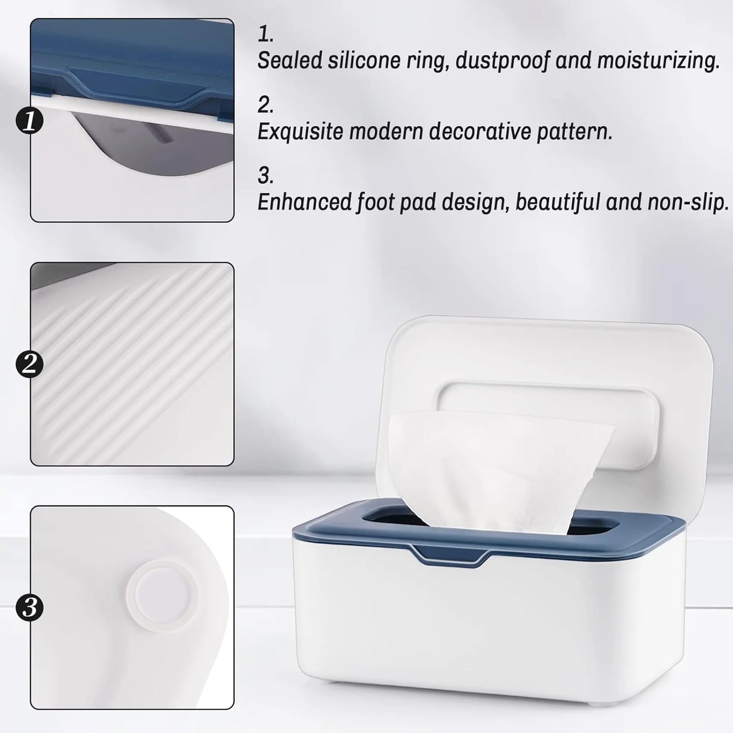 Baby Wipes Dispenser Wipes Holder Wipes Container Case, Flushable Wipes Box with 2Pcs Portable Travel Wipes Pouch, Blue
