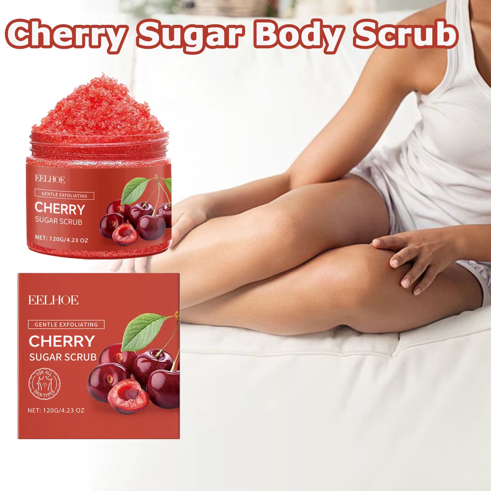 Cherry Sugar Body Scrub Gentle Exfoliating Body Wash Remove Dead Skin Moisturizing Brightening Deep Cleansing Shower Scrub